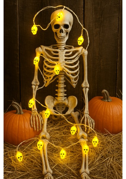 Halloween Cadılar Bayramı LED Işık Kuru Kafa Figür 2m 5cm Lik 10LU Pilli Parti Aksesuarı modelleri