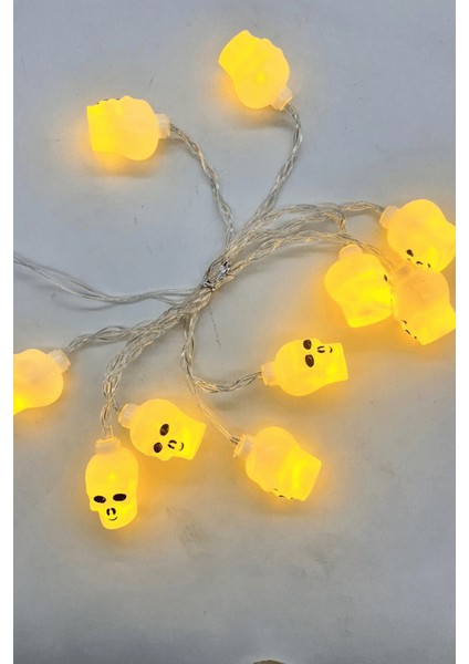 Halloween Cadılar Bayramı LED Işık Kuru Kafa Figür 2m 5cm Lik 10LU Pilli Parti Aksesuarı indirimleri