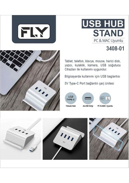 -3408-01 Tip-C 4'lü USB Şarj Standı ,pc-Mac