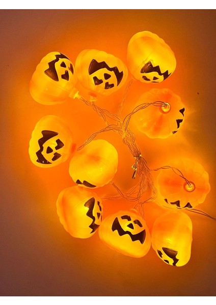 Halloween Cadılar Bayramı Işık LED Bal Kabağı Figür 2m 6cm 10LU Pilli Süsleme Dekoru