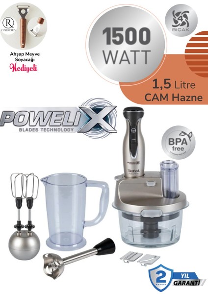 Dilimleyici ve Rende 4 Bıçaklı Powelix 1500W Güç 1,5 Litre Cam Hazneli Mutfak Robotu