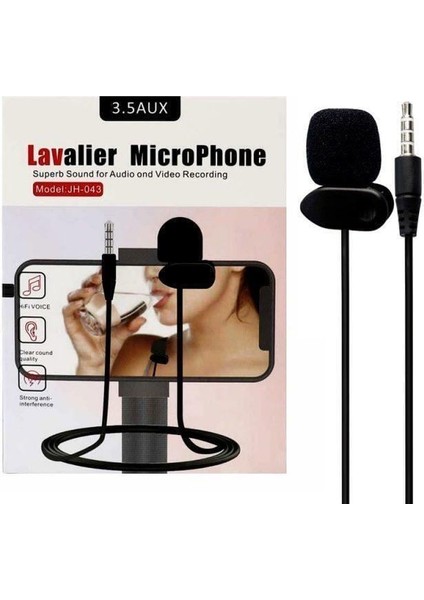 HL-5344 Siyah 3.5 mm 3 Boğumlu Aux Kablolu Yaka ve Youtuber Mikrofonu