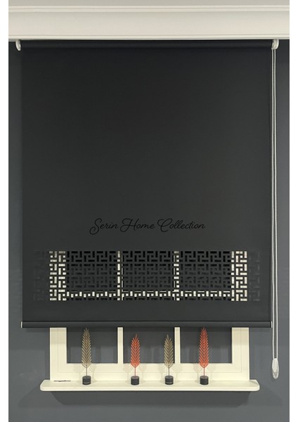 Serin Home Colection Lazer Kesim Siyah Kalın Stor Güneşlik Perde (Dayanıklı Alüminyum Kasa)