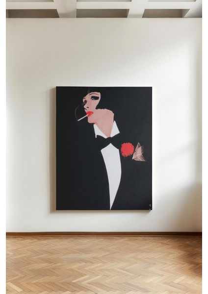 Smokinli Diva - Kanvas Tablo - Art Deco Retro Şık Duvar Dekoru