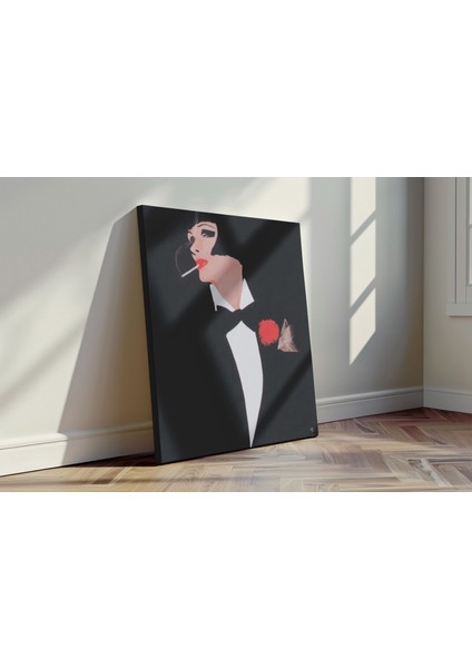 Smokinli Diva - Kanvas Tablo - Art Deco Retro Şık Duvar Dekoru fırsatları