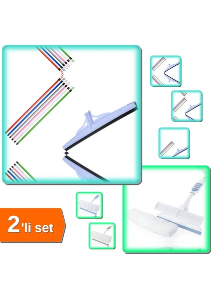 Saplı Yersil + Peluşlu Cam Sileceği 2li Set – Eğilmeden Temizlik Kolaylığı ABC456