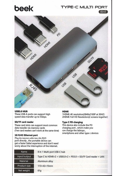 BA-DCK-UC08DH 8'li USB Type-C Docking Station indirimleri