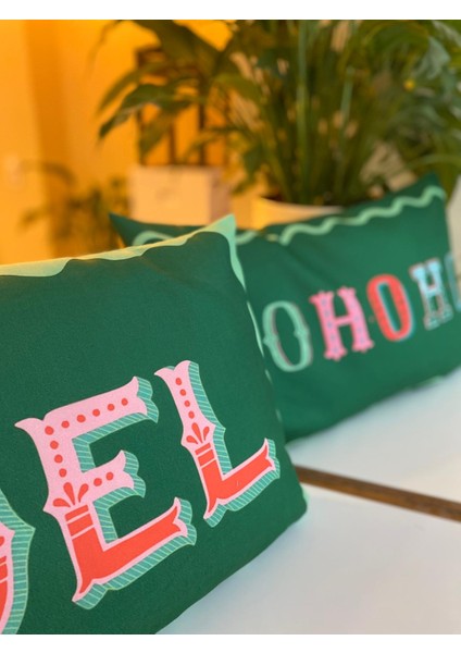 Ho Ho Ho - Noel Yazılı Yılbaşı Temalı Çift Taraflı 2li Kırlent Kılıfı - Yılbaşı Kırlent Kılıfı Seti fiyatları