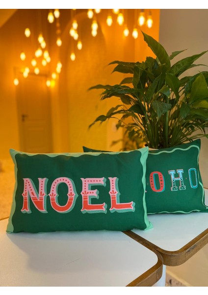 Ho Ho Ho - Noel Yazılı Yılbaşı Temalı Çift Taraflı 2li Kırlent Kılıfı - Yılbaşı Kırlent Kılıfı Seti modelleri