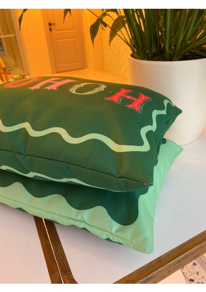 Ho Ho Ho - Noel Yazılı Yılbaşı Temalı Çift Taraflı 2li Kırlent Kılıfı - Yılbaşı Kırlent Kılıfı Seti fırsatları