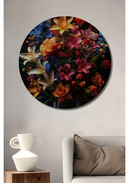 Çiçek Buketi Ahşap Mdf Dekoratif Ev/işyeri Duvar Tablo Yuvarlak Ev/işyeri Duvar Tablo