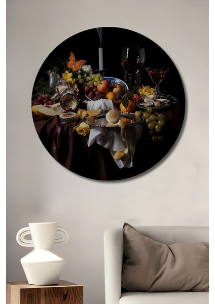 Barok Meyve Şöleni Dekoratif Ahşap Mdf Ev/işyeri Duvar Tablo Yuvarlak Ev/işyeri Duvar Tablo