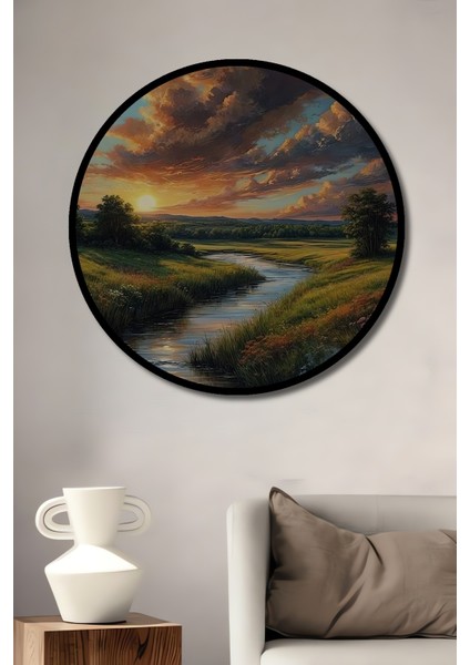 Çerçeve Görünümlü Sonsuz Manzara Dekoratif Ahşap Mdf Ev Duvar Tablo Yuvarlak Ev Duvar Tablo