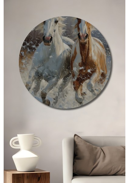 Özgürlük Koşusu Ahşap Mdf Dekoratif Ev/işyeri Duvar Tablo Yuvarlak Ev/işyeri Duvar Tablo