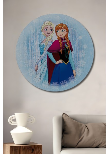 Elsa Anna Karlar Ülkesi Dekoratif Ahşap Mdf Ev/işyeri Duvar Tablo Yuvarlak Ev/işyeri Duvar Tablo