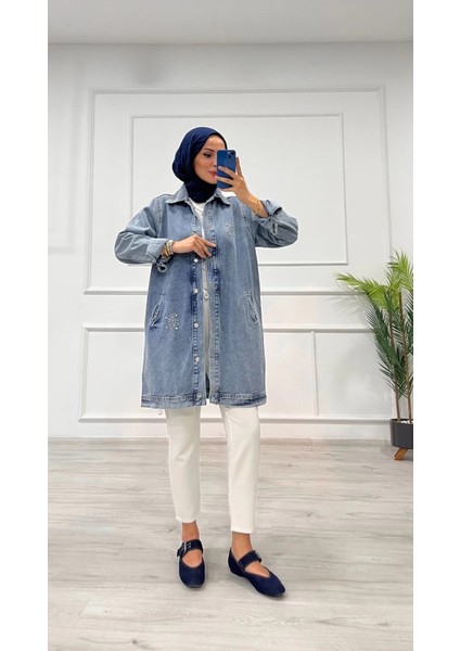 Taşlı Tunik Ceket Kar Yıkamalı Mavi D2516 fiyatları