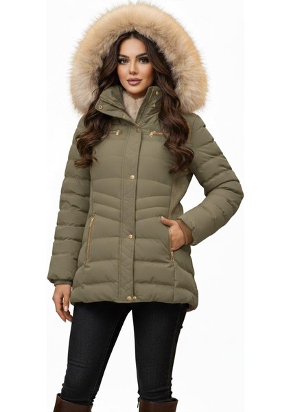 Kadın Büyük Beden Spor Kapüşonlu Içi Peluş Mont M5306 BGL-ST04892