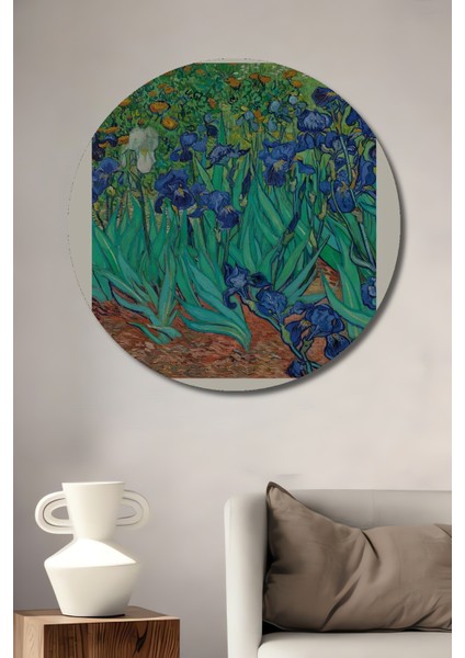 Van Gogh Iris Çiçekleri Dekoratif Ahşap Mdf Ev/işyeri Duvar Tablo Yuvarlak Ev/işyeri Duvar Tablo