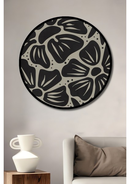 Çerçeve Görünümlü Çiçek Desenli Ahşap Mdf Dekoratif Ev Duvar Tablo Yuvarlak Ev Duvar Tablo