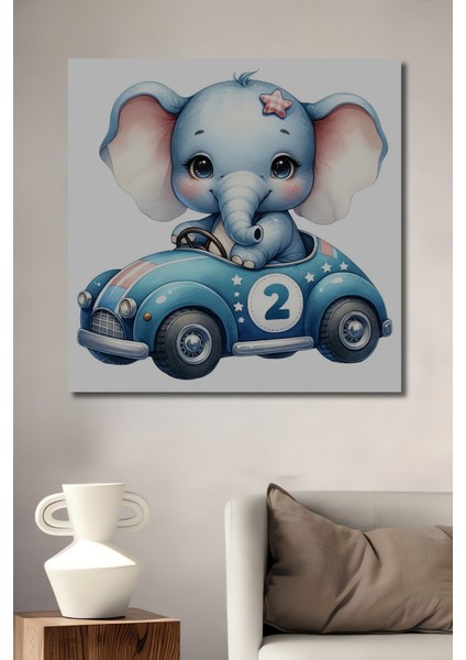 Sevimli Fil Yarış Arabası Ahşap Mdf Dekoratif Işyeri Duvar Tablo Dikdörtgen Işyeri Duvar Tablo