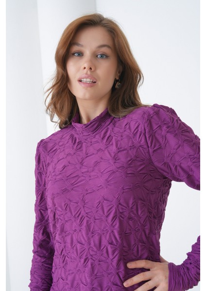 Kadın Yarım Balıkçı Yaka Uzun Kol Kendinden Dokulu Spor Tesettüre Uygun Şık Bluz fiyatları