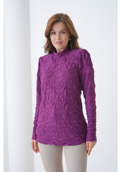 Kadın Yarım Balıkçı Yaka Uzun Kol Kendinden Dokulu Spor Tesettüre Uygun Şık Bluz fırsatları