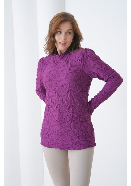 Kadın Yarım Balıkçı Yaka Uzun Kol Kendinden Dokulu Spor Tesettüre Uygun Şık Bluz indirimleri