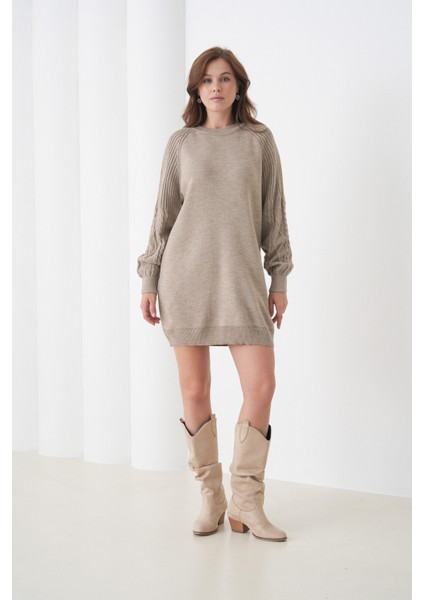 Kadın Kolları Uzun Kendinden Dokulu Bisiklet Yaka Tunik Boy Şık Kışlık Triko Büyük Beden Kazak