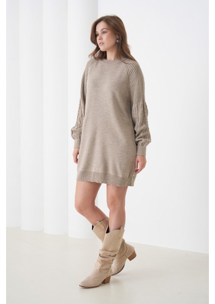 Kadın Kolları Uzun Kendinden Dokulu Bisiklet Yaka Tunik Boy Şık Kışlık Triko Büyük Beden Kazak fiyatları