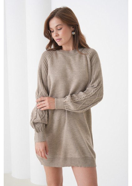 Kadın Kolları Uzun Kendinden Dokulu Bisiklet Yaka Tunik Boy Şık Kışlık Triko Büyük Beden Kazak modelleri