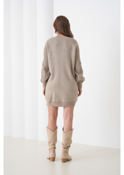 Kadın Kolları Uzun Kendinden Dokulu Bisiklet Yaka Tunik Boy Şık Kışlık Triko Büyük Beden Kazak fırsatları