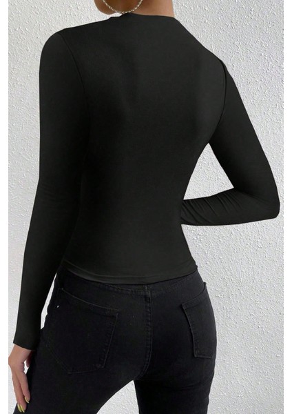 Kadın Siyah Belden ve Boyundan Büzgü Detaylı Uzun Kollu Bluz fiyatları