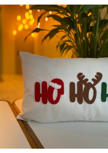 Ho Ho Ho Yılbaşı Özel Punch Işlemeli Dikdörtgen Kırlent Kılıfı - Yılbaşı Özel Kırlent Kılıfı modelleri