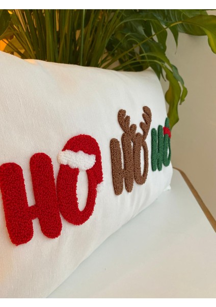 Ho Ho Ho Yılbaşı Özel Punch Işlemeli Dikdörtgen Kırlent Kılıfı - Yılbaşı Özel Kırlent Kılıfı fırsatları