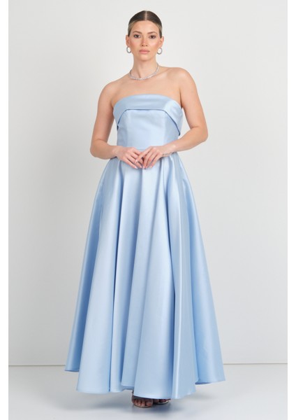 Kadın Straplez Uzun Abiye Elbise 6068 Bebe Mavisi fırsatları