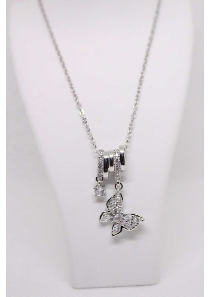 Çelik Paslanmaz Divit Detaylı Kelebek Kadın Kolye