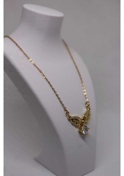 Zirkon Taşlı Melek Kanatlı Çelik Kolye Gold fiyatları