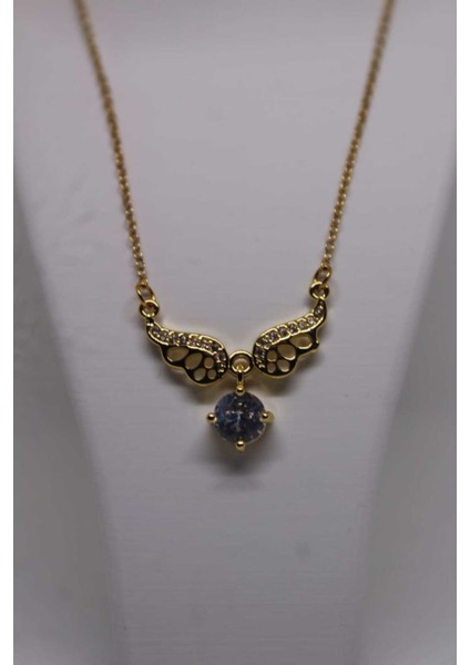 Zirkon Taşlı Melek Kanatlı Çelik Kolye Gold modelleri