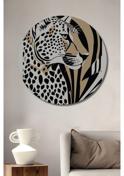Leopar Kahve Soyut Dekoratif Ahşap Mdf Ev/işyeri Duvar Tablo Yuvarlak Ev/işyeri Duvar Tablo