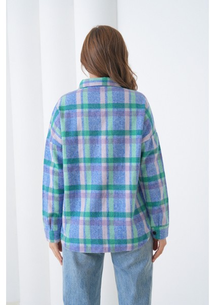 Kadın Desen Bloklu Oduncu Oversize Bol ve Geniş Kalıp Casual Cepli Yakalı Ceket Gömlek fırsatları