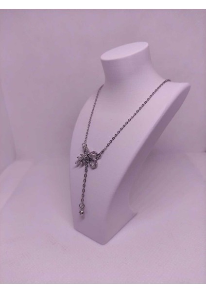 Zirkon Taşlı Fiyonk Figürlü Çelik Kadın Kolye