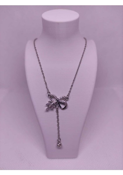 Zirkon Taşlı Fiyonk Figürlü Çelik Kadın Kolye fırsatları