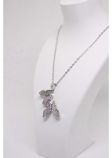 Zirkon Taşlı Ikili Kelebek Çelik Kadın Kolye modelleri