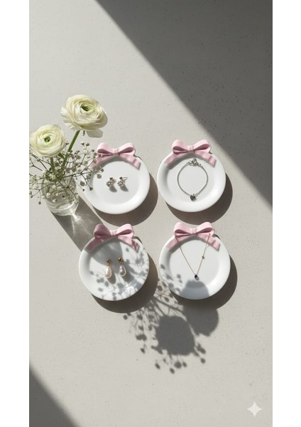 Dekoratif Pembe Fiyonk Takı Tabağı , Bardak Altlığı 4 Lü