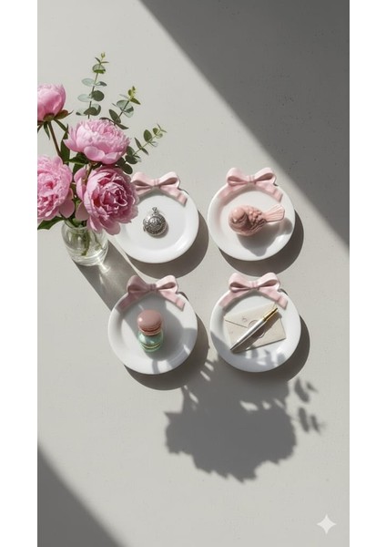 Dekoratif Pembe Fiyonk Takı Tabağı , Bardak Altlığı 4 Lü modelleri