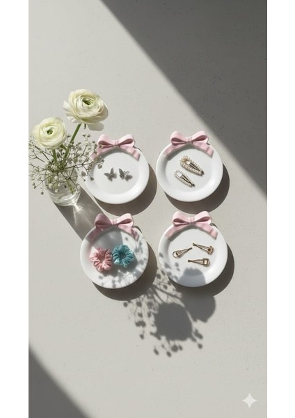 Dekoratif Pembe Fiyonk Takı Tabağı , Bardak Altlığı 4 Lü