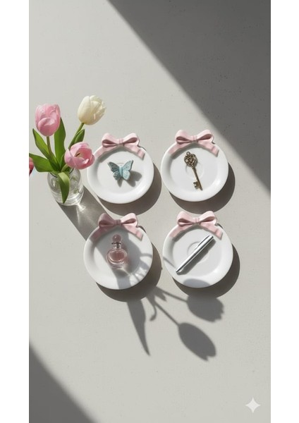 Dekoratif Pembe Fiyonk Takı Tabağı , Bardak Altlığı 4 Lü