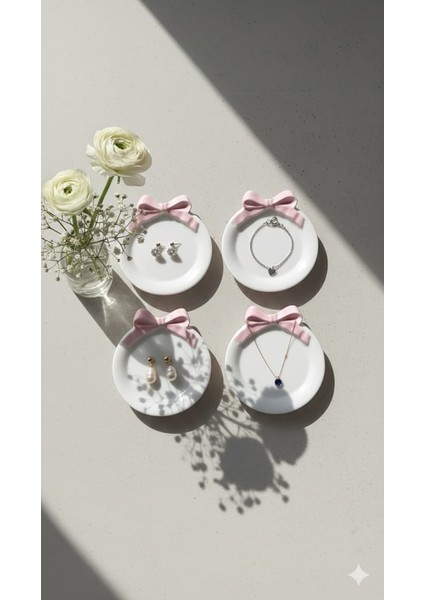 Dekoratif Pembe Fiyonk Takı Tabağı , Bardak Altlığı 4 Lü