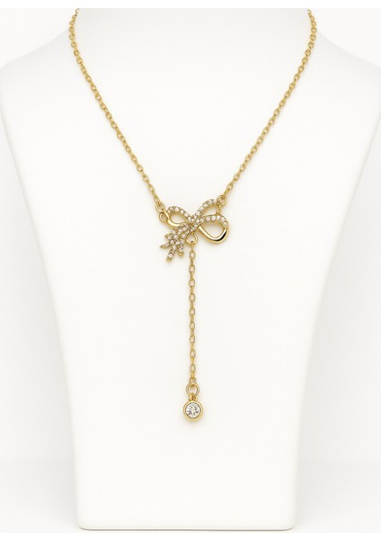 Zirkon Taşlı Fiyonk Figürlü Çelik Kadın Kolye