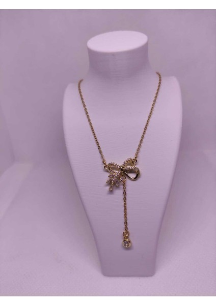 Zirkon Taşlı Fiyonk Figürlü Çelik Kadın Kolye fırsatları